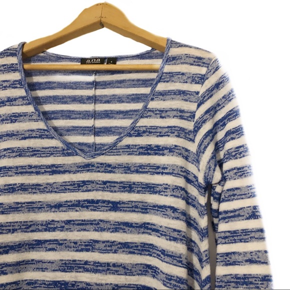 a.n.a Striped Fine Knit Sweater Top V neck Floaty - Picture 3 of 7